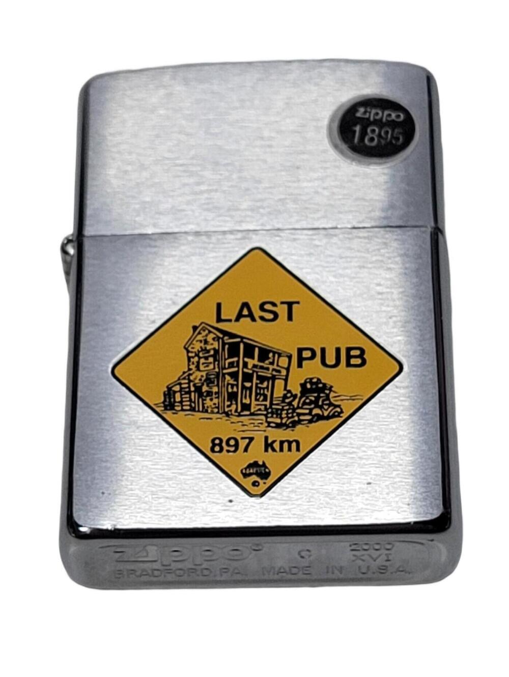 Vintage Zippo Lighter Australia Roadsign Last Pub New Never Struck 2000
